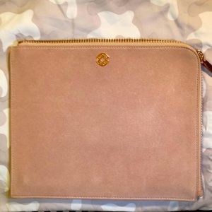 Dagne Dover x Marianna Hewitt blush suede with Rose Gold hardware Folio wristlet